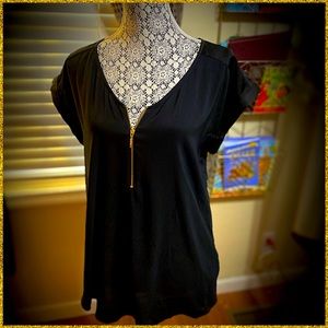 Express Blouse, Black with Gold Zipper Size L